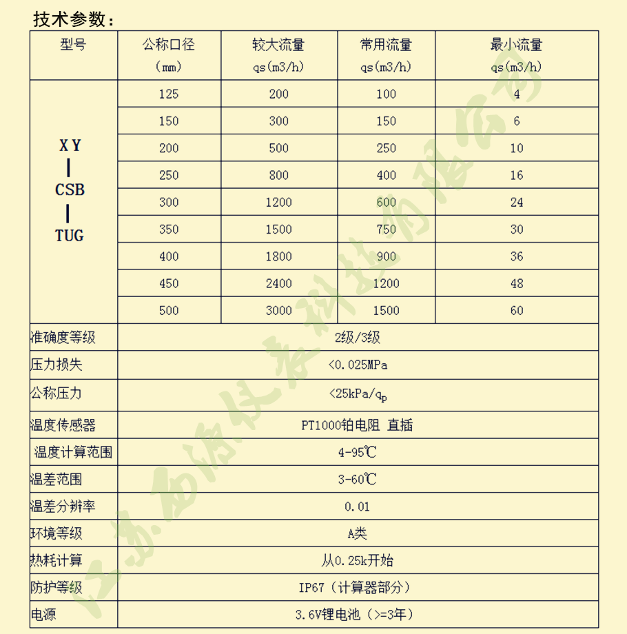 超声波热量表技术参数